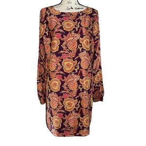 ‎LOFT burgundy gold & orange dress small